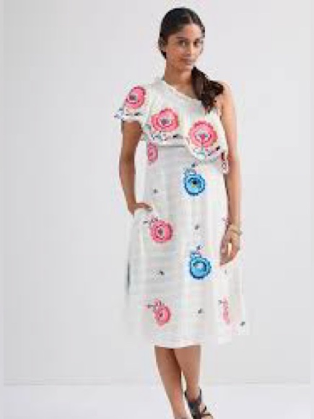 Anthropologie Plenty by Tracy Reese Embroidered One Shoulder Dress Size S